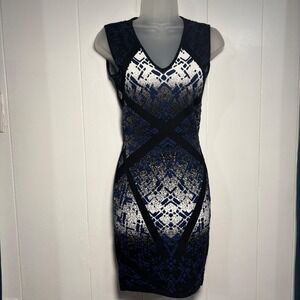 BCBGMAXAZRIA Geometric Gradient Jacquard Knit Sheath Bodycon Dress Sz XS